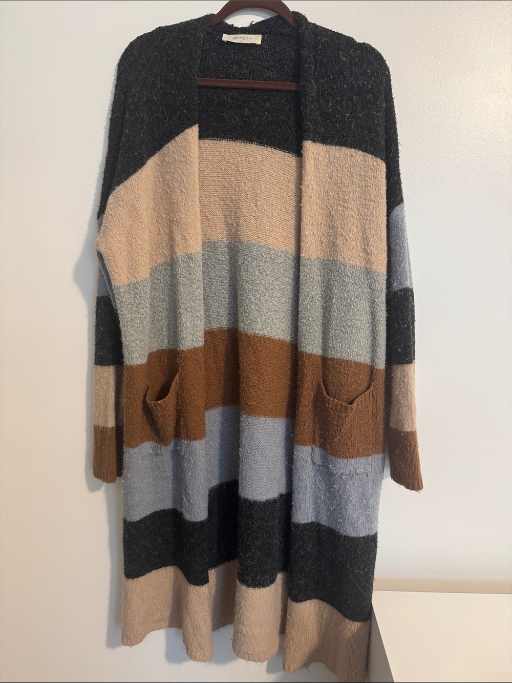 A Beautiful Soul Striped Open-Front Long Cardigan